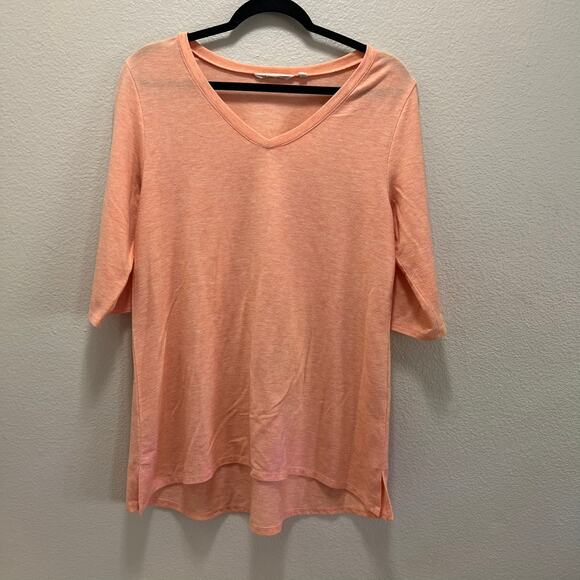 Soft Surroundings Coral Peach 3/4 Sleeve V-Neck Casual T-Shirt Tunic Size Medium - Picture 2 of 6